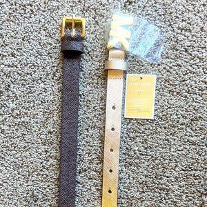 New Michael Kors Gold and Brown logo Belt Set of 2 women’s Sz L